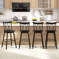 Set of 4 Swivel Bar Stools with Rubber Wood Frame, Ergonomic Backrest and Footrests, Black