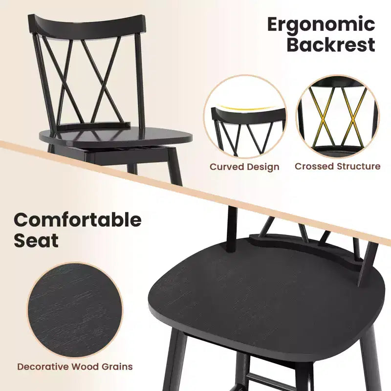 Set of 4 Swivel Bar Stools with Rubber Wood Frame, Ergonomic Backrest and Footrests, Black