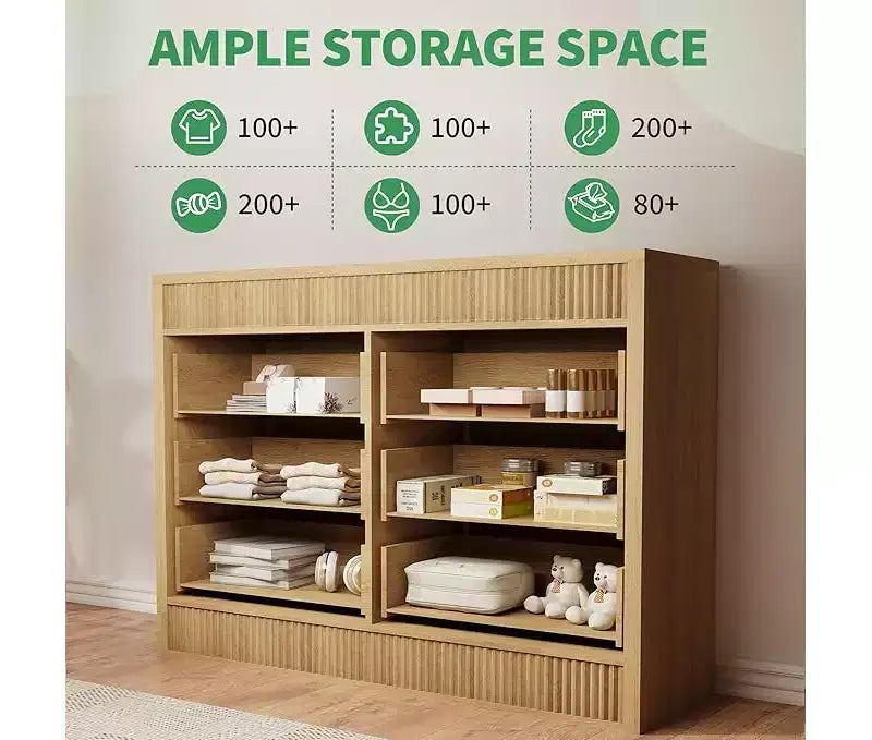 6-Drawer Wooden Dresser with Fluted Panel, 47-Inch Wide Chest of Drawers for Bedroom