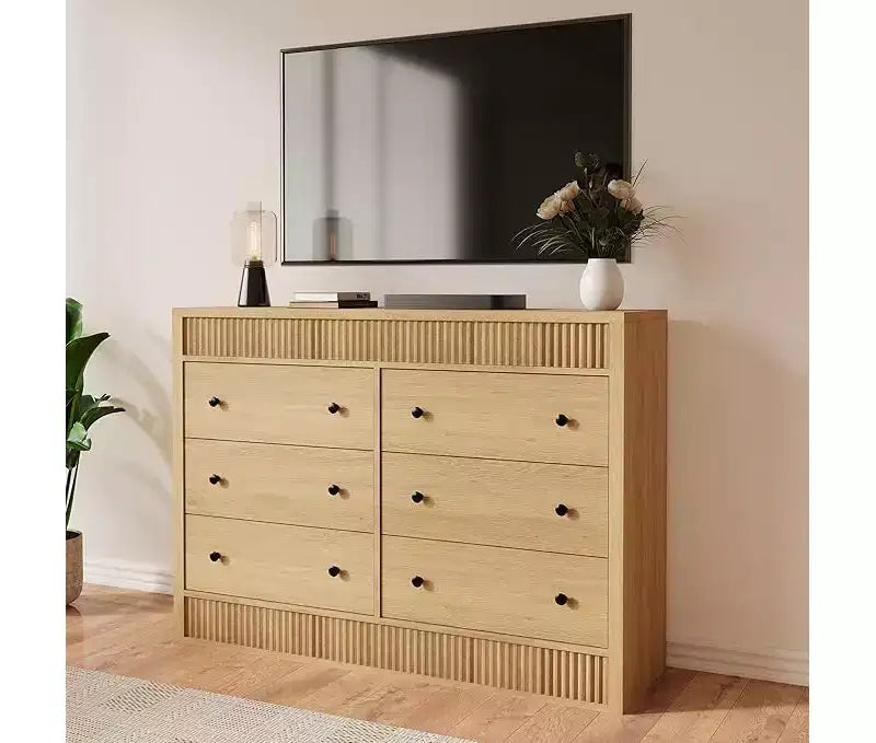 6-Drawer Wooden Dresser with Fluted Panel, 47-Inch Wide Chest of Drawers for Bedroom
