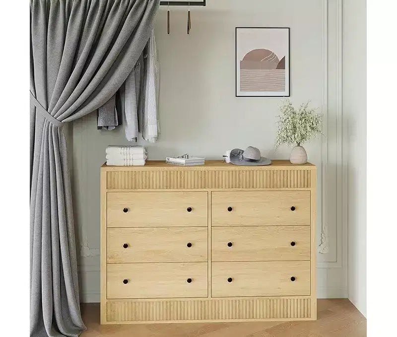 6-Drawer Wooden Dresser with Fluted Panel, 47-Inch Wide Chest of Drawers for Bedroom