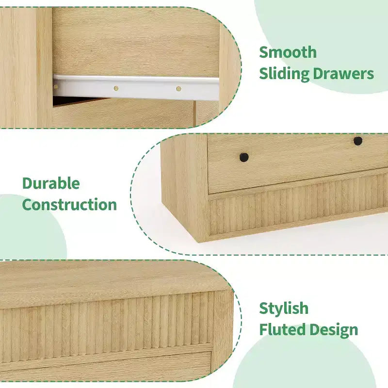 6-Drawer Wooden Dresser with Fluted Panel, 47-Inch Wide Chest of Drawers for Bedroom