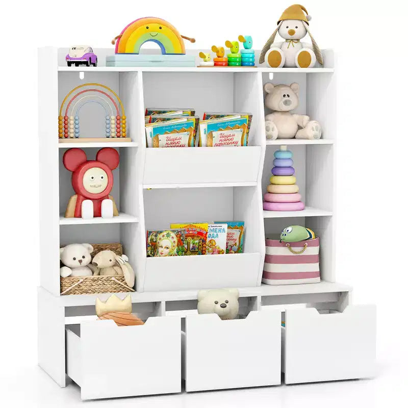 47-Inch Kids Bookcase Toy Storage Organizer with 3 Movable Drawers and 8 Cubbies