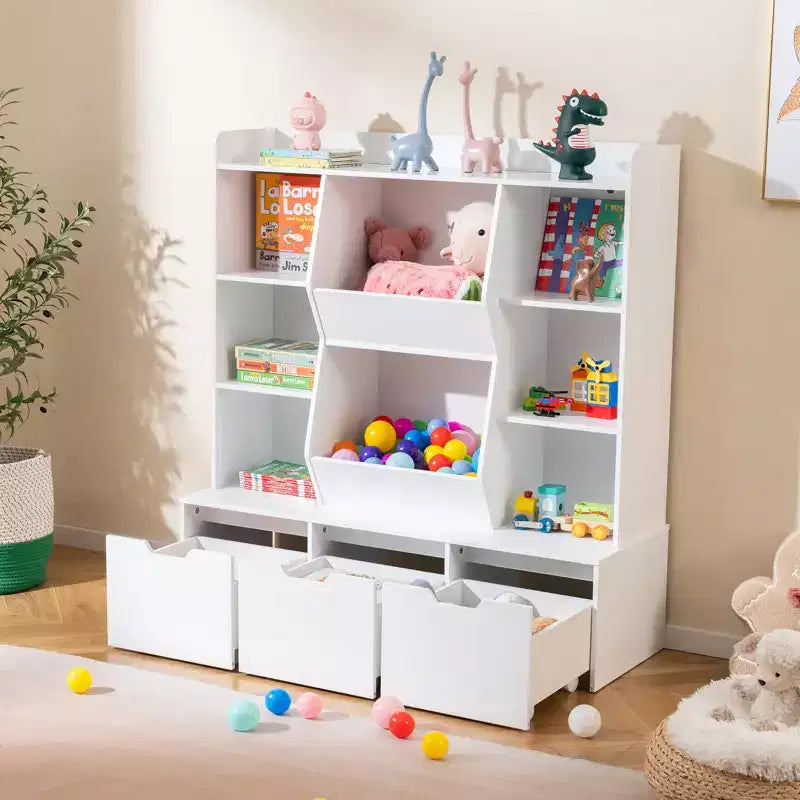 47-Inch Kids Bookcase Toy Storage Organizer with 3 Movable Drawers and 8 Cubbies