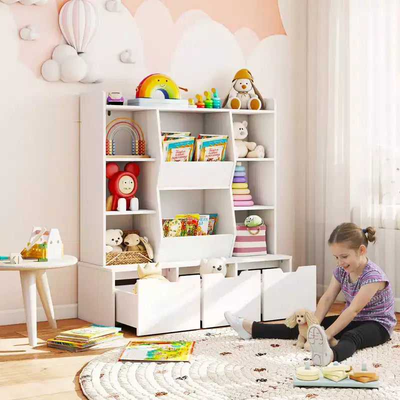 47-Inch Kids Bookcase Toy Storage Organizer with 3 Movable Drawers and 8 Cubbies