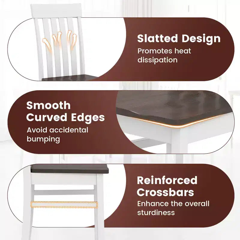 Set of 4 Farmhouse Dining Chairs with Slatted High Backrest and Contoured Seat, Rubberwood