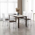 Set of 4 Farmhouse Dining Chairs with Slatted High Backrest and Contoured Seat, Rubberwood
