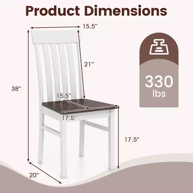 Set of 4 Farmhouse Dining Chairs with Slatted High Backrest and Contoured Seat, Rubberwood
