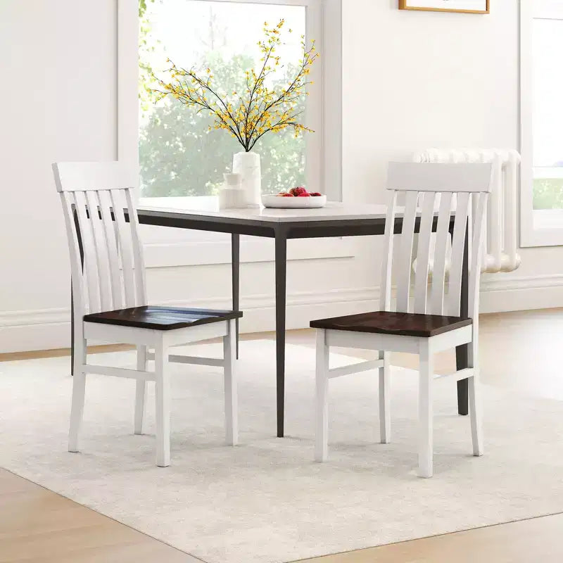 Set of 4 Farmhouse Dining Chairs with Slatted High Backrest and Contoured Seat, Rubberwood