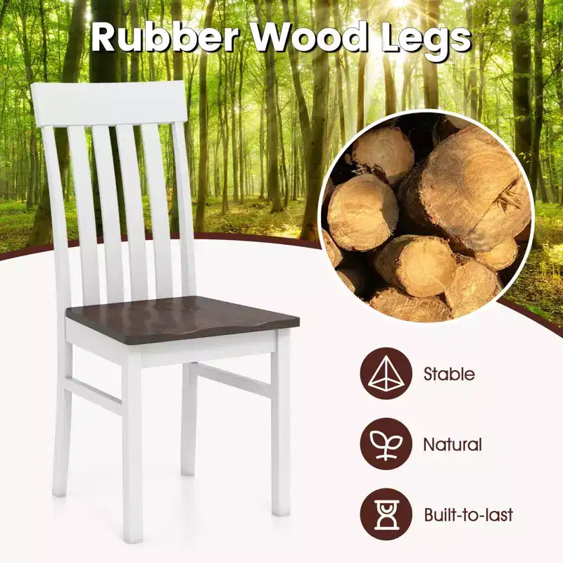 Set of 4 Farmhouse Dining Chairs with Slatted High Backrest and Contoured Seat, Rubberwood