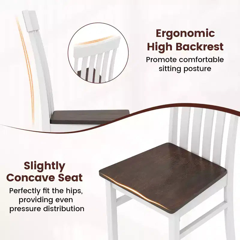 Set of 4 Farmhouse Dining Chairs with Slatted High Backrest and Contoured Seat, Rubberwood