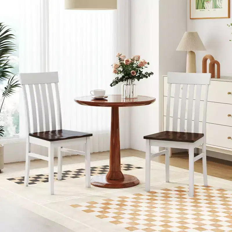 Set of 4 Farmhouse Dining Chairs with Slatted High Backrest and Contoured Seat, Rubberwood
