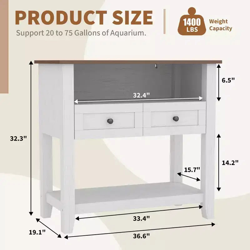 Wooden Aquarium Stand for 20-29 Gallon Fish Tank with 2 Drawers and Charging Strip