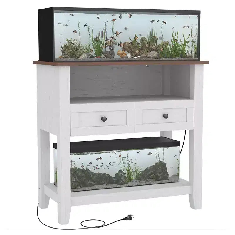 Wooden Aquarium Stand for 20-29 Gallon Fish Tank with 2 Drawers and Charging Strip
