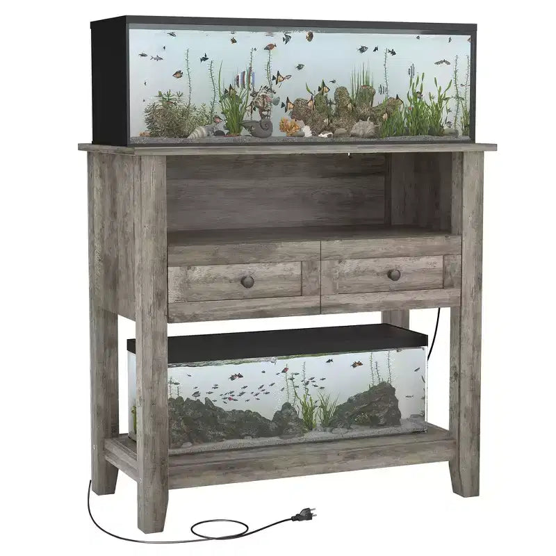 Wooden Aquarium Stand for 20-29 Gallon Fish Tank with 2 Drawers and Charging Strip