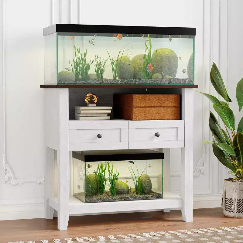 Wooden Aquarium Stand for 20-29 Gallon Fish Tank with 2 Drawers and Charging Strip