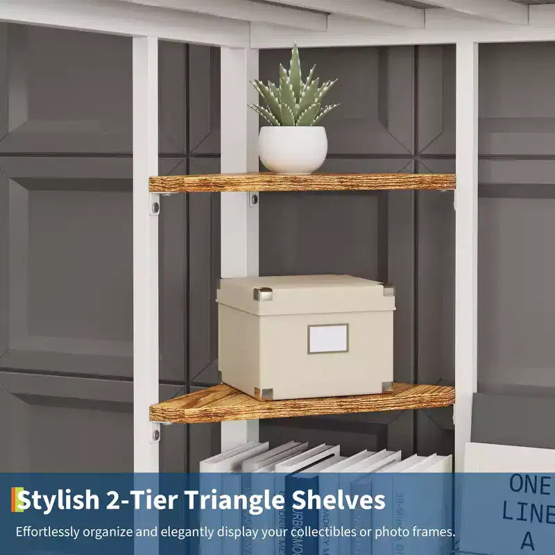 Twin Size Loft Bed with Desk and Storage Shelves, Metal Frame with Ladder and Safety Guardrail