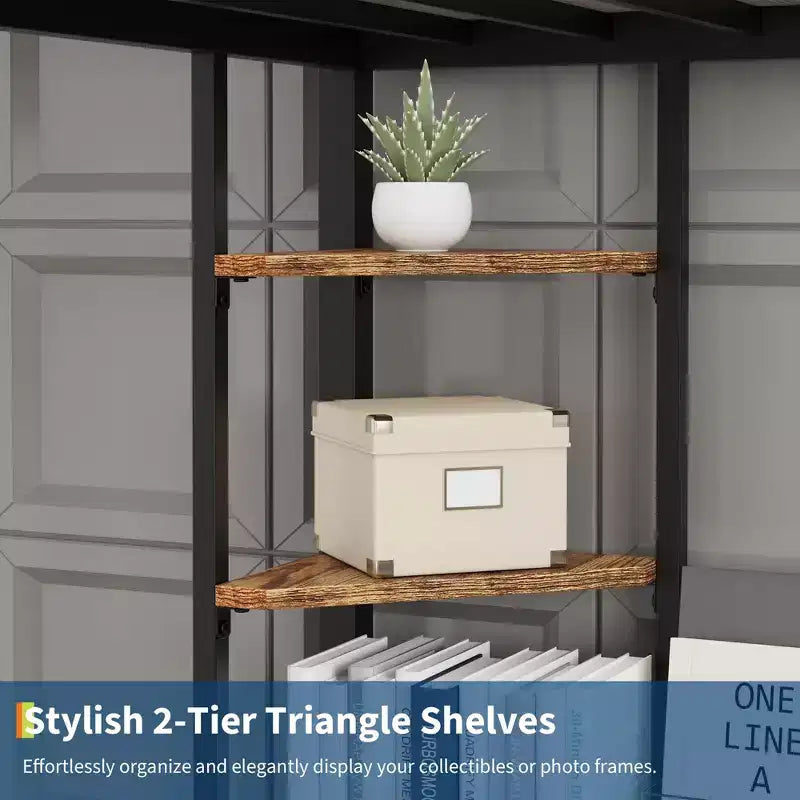 Twin Size Loft Bed with Desk and Storage Shelves, Metal Frame with Ladder and Safety Guardrail