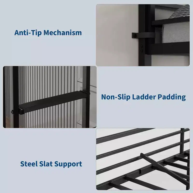 Twin Size Loft Bed with Desk and Storage Shelves, Metal Frame with Ladder and Safety Guardrail