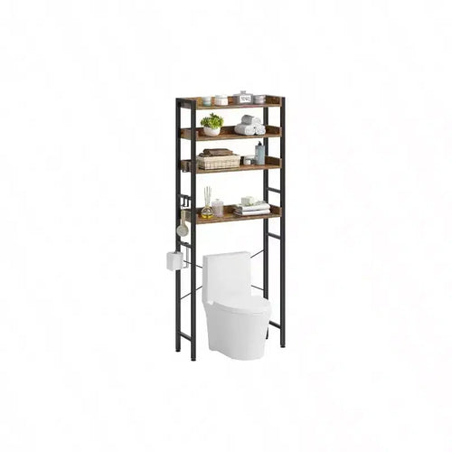 Over Toilet Storage Rack 3 Tier Bathroom Space Saver with Adjustable Shelves Rustic Brown Organizer Washroom Bathroom