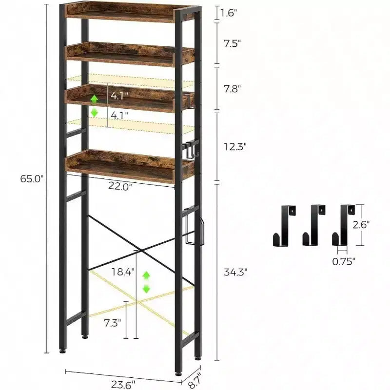 3-Tier Over Toilet Storage Rack with Adjustable Shelves, Rustic Brown Bathroom Organizer