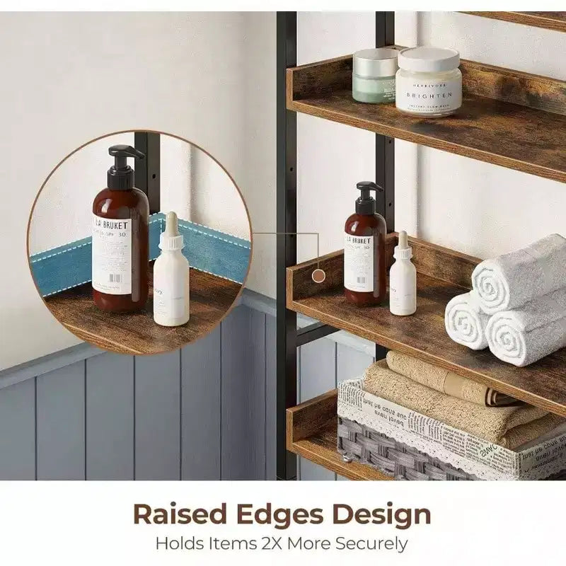 3-Tier Over Toilet Storage Rack with Adjustable Shelves, Rustic Brown Bathroom Organizer