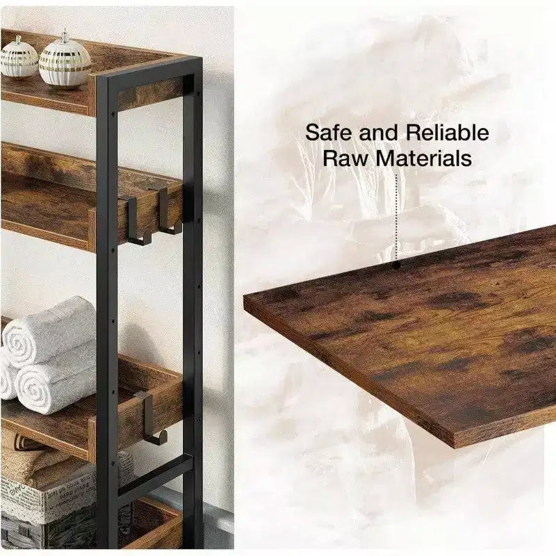 3-Tier Over Toilet Storage Rack with Adjustable Shelves, Rustic Brown Bathroom Organizer