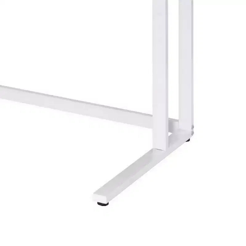 Writing Desk with Wooden Top and Built-in USB Port, Metal Frame, Brown and White