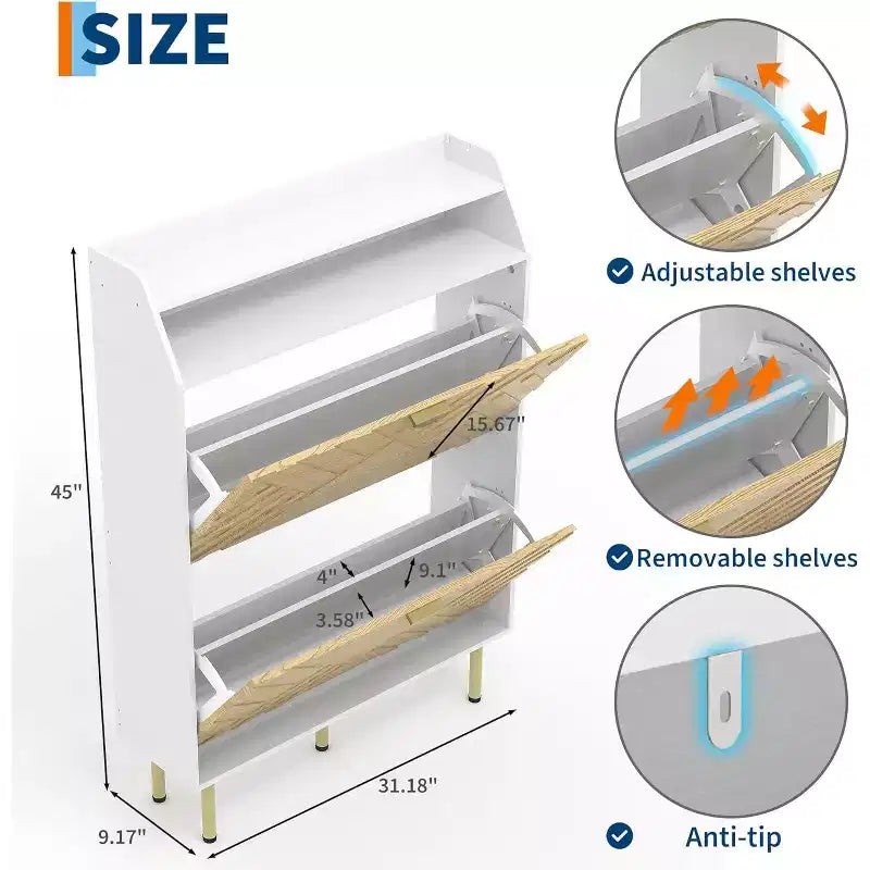 Narrow Shoe Cabinet with Drawers and Top Shelf, Slim Entryway Organizer