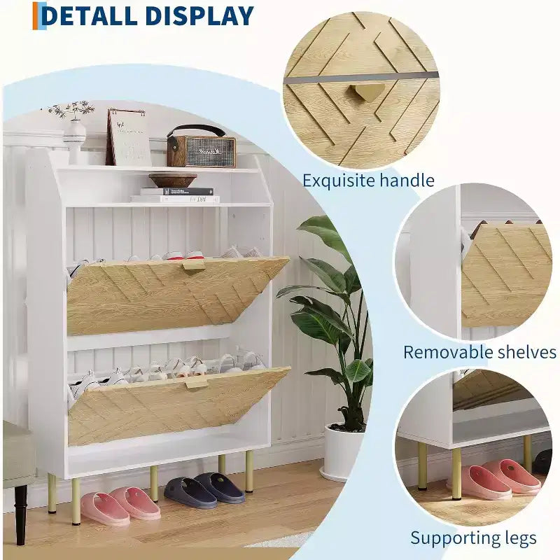 Narrow Shoe Cabinet with Drawers and Top Shelf, Slim Entryway Organizer