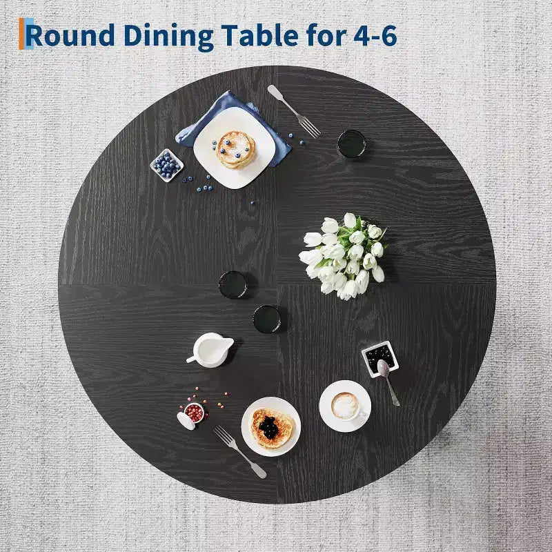 Round Dining Table for 4-6, 47 Wood Kitchen Dinner Table with Sturdy Base Pedestal for Living Room, Apartment
