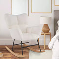 Nursery Rocking Chair with Teddy Fleece Upholstery and Solid Wood Base, Ergonomic Glider