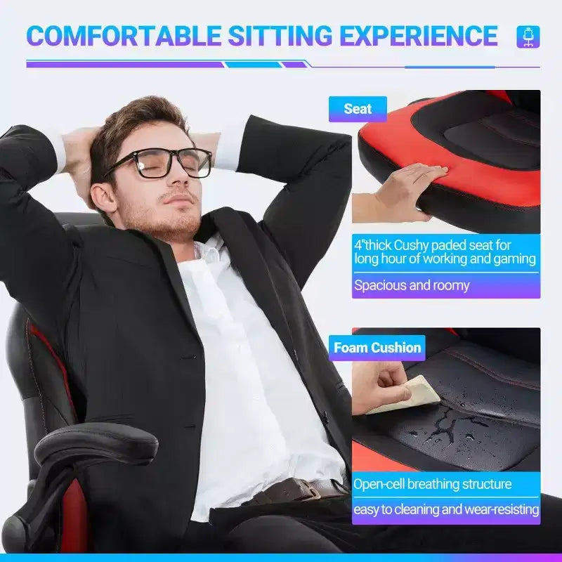 Ergonomic Gaming Chair with S-Shaped Backrest, Rocking Mode and Adjustable Height