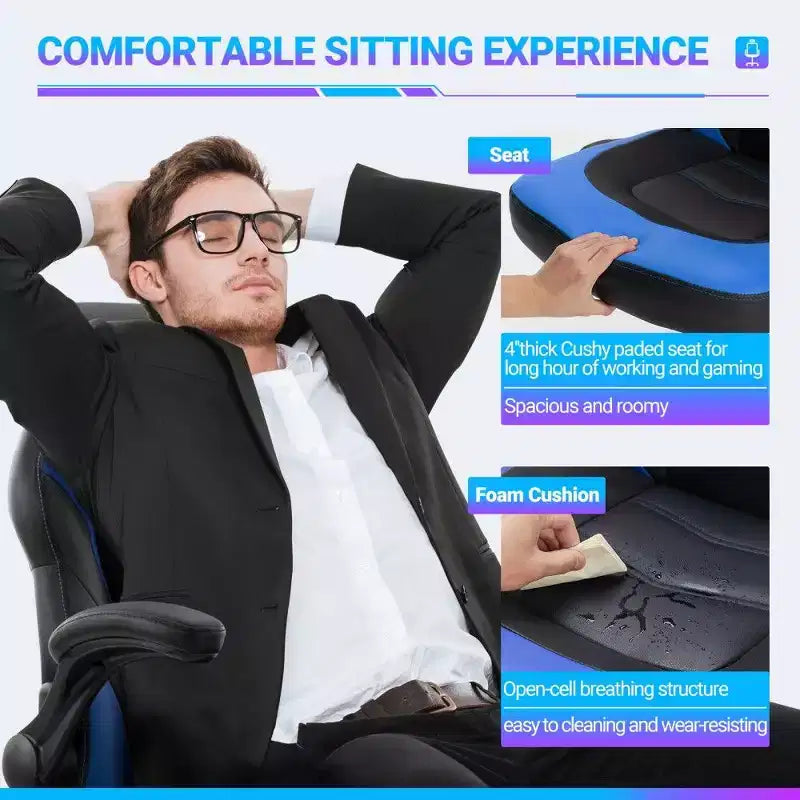 Ergonomic Gaming Chair with S-Shaped Backrest, Rocking Mode and Adjustable Height