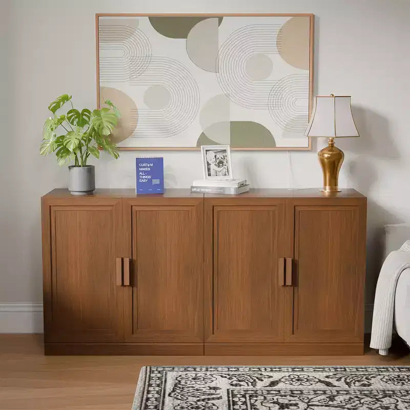 3-Door Sideboard Buffet Storage Cabinet with Adjustable Shelves, Modular Wooden Design