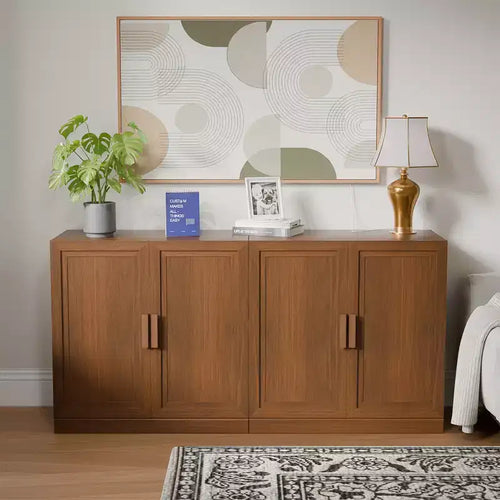 3-Door Sideboard Buffet Storage Cabinet with Adjustable Shelves, Modular Wooden Design
