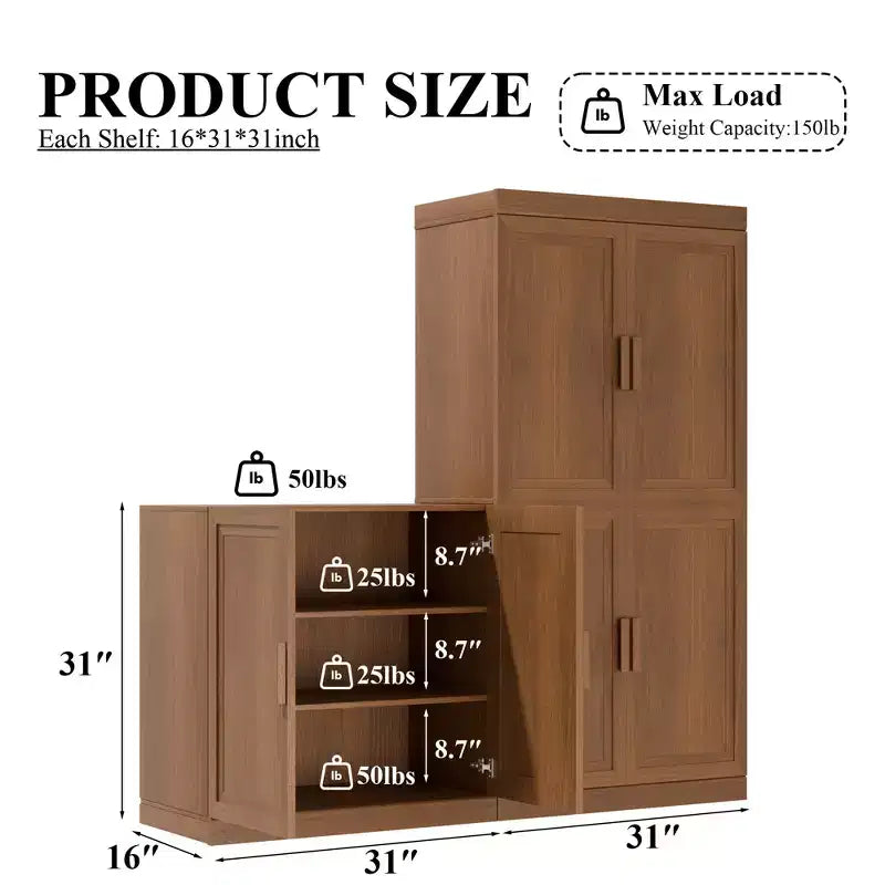 3-Door Sideboard Buffet Storage Cabinet with Adjustable Shelves, Modular Wooden Design