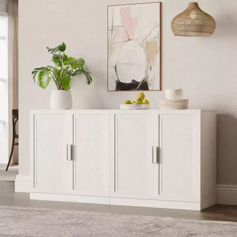 3-Door Sideboard Buffet Storage Cabinet with Adjustable Shelves, Modular Wooden Design