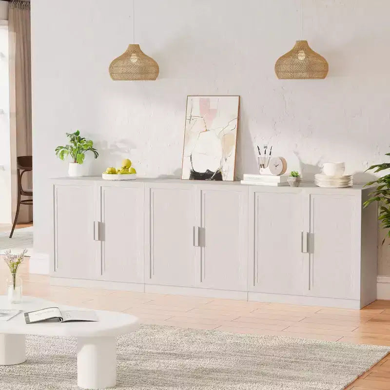 3-Door Sideboard Buffet Storage Cabinet with Adjustable Shelves, Modular Wooden Design