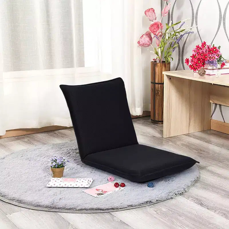 Adjustable Floor Chair with 6-Position Backrest, Cushioned Lounger Recliner, Black