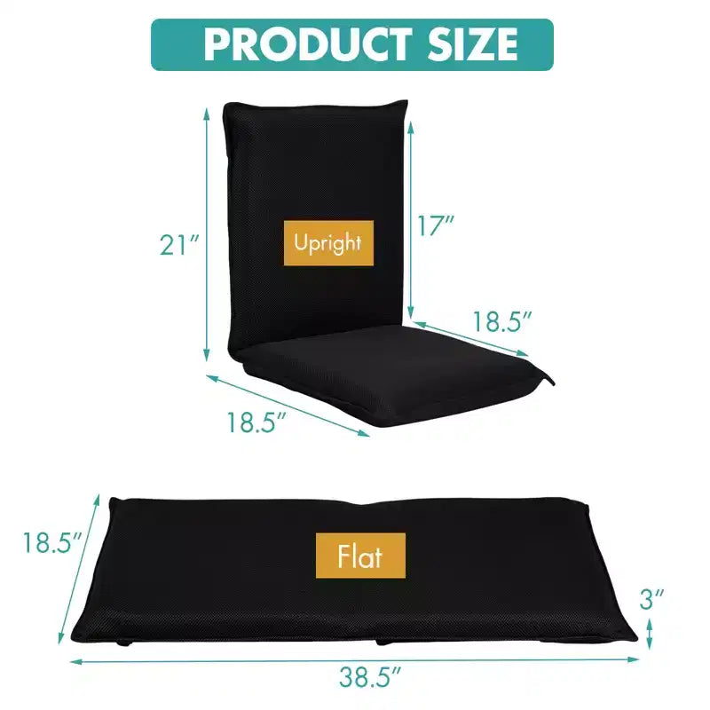 Adjustable Floor Chair with 6-Position Backrest, Cushioned Lounger Recliner, Black