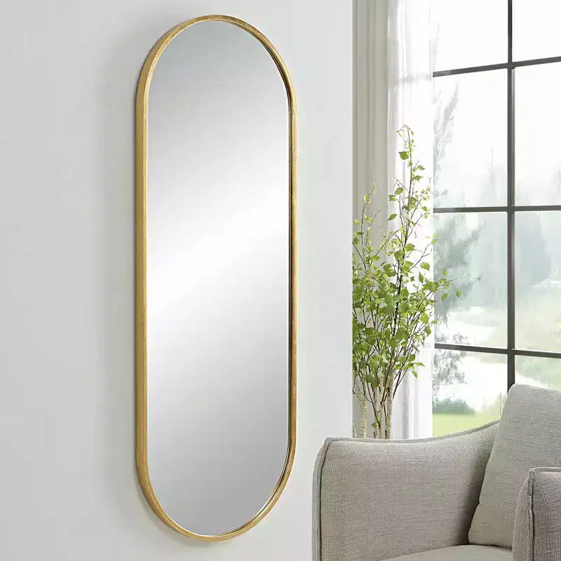 60x22-Inch Tall Oval Gold Metal Wall Mirror, Vertical or Horizontal Mount