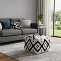 18-Inch White Cotton Geometric Pouf Ottoman, Versatile Footrest or Extra Seat