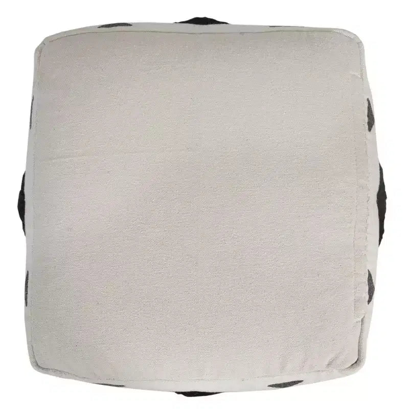 18-Inch White Cotton Geometric Pouf Ottoman, Versatile Footrest or Extra Seat