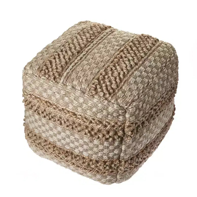 18-Inch Tan Striped Jute Pouf Ottoman, 300 lbs Capacity, No Assembly Required