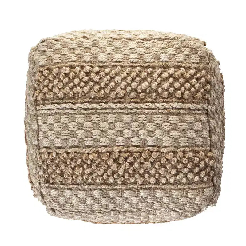18-Inch Tan Striped Jute Pouf Ottoman, 300 lbs Capacity, No Assembly Required