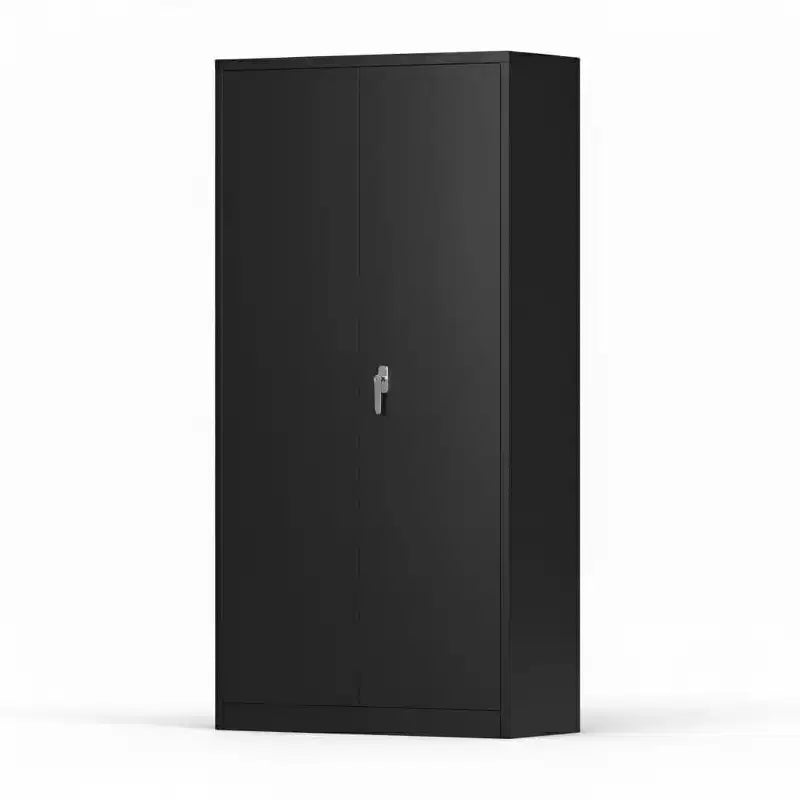 Heavy-Duty Steel Wardrobe Storage Cabinet with Locking Door, Adjustable Shelves and Hanging Rod, Black