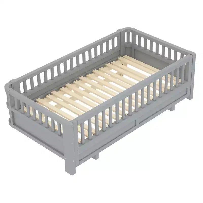 Convertible Twin to Double Solid Wood Platform Bed with Guardrails, for Kids and Teens