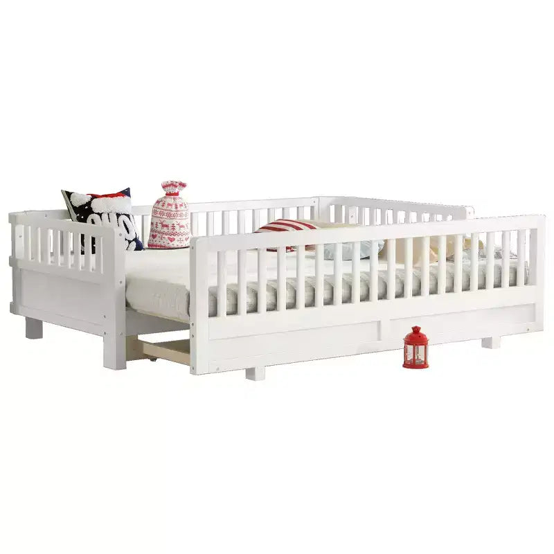 Convertible Twin to Double Solid Wood Platform Bed with Guardrails, for Kids and Teens