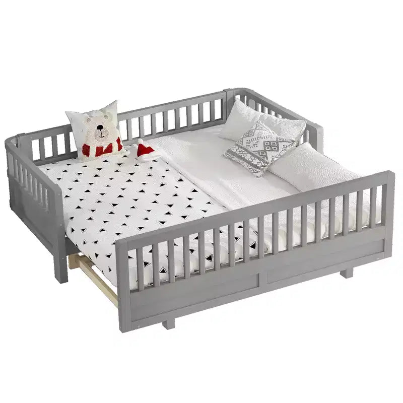 Convertible Twin to Double Solid Wood Platform Bed with Guardrails, for Kids and Teens